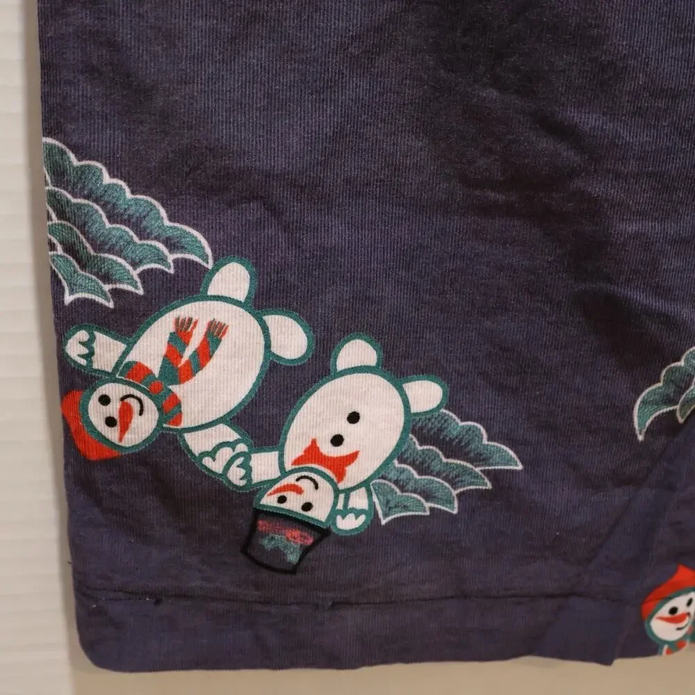 Pillowcase Handmade Corduroy Cover Blue Winter Christmas Snowman Standard